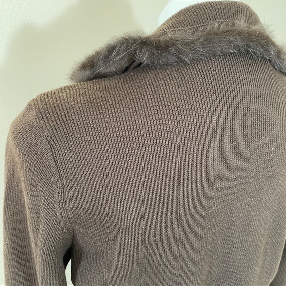 Vintage Brown Suede Sweater Coat Fur Collar Trench Coat M - Picture 7 of 13